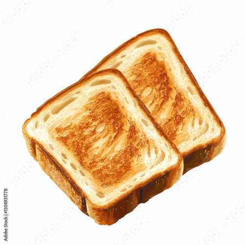 Vector illustration of two toast bread slices Toasted icon flat design top view isolated on a white background