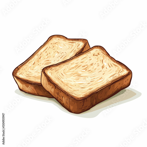 Vector illustration of two toast bread slices Toasted icon flat design top view isolated on a white background