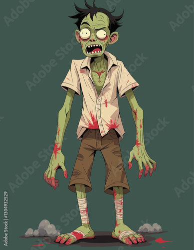 Cartoon Zombie Pale Green Skin Blood Splatter