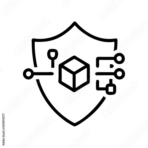 Fintech Blockchain security shield, line icon