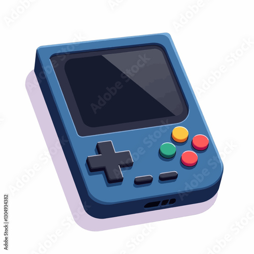 Blue handheld gaming console with retro design