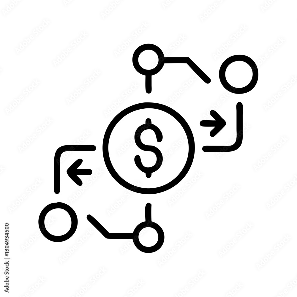 Fintech Digital currency exchange icon in black outline style Fintech Digital currency exchange icon in black outline style