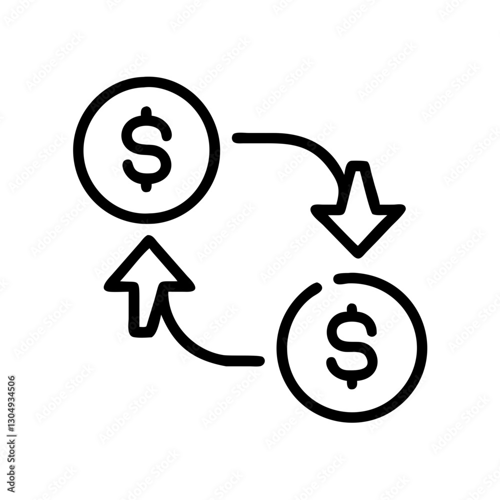 Fintech DeFi lending and borrowing icon in black outline style Fintech DeFi lending and borrowing icon in black outline style