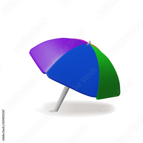 3d beach umbrella 2. Travel vector illustration. Three-dimensional sun parasol for summer holiday season. Relax vacation. Sunshade protection on the sand on the sea, ocean. Tropical rest in the shadow