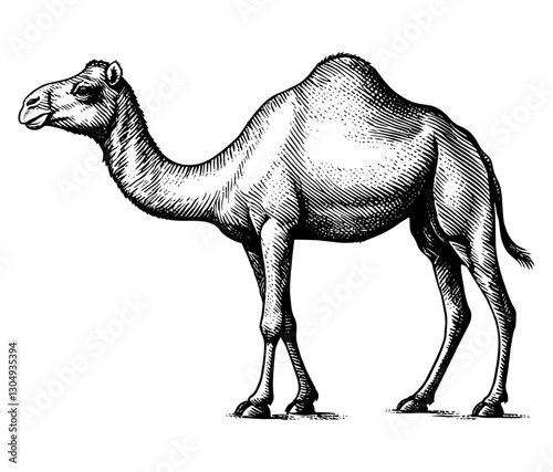 Camel Engraving vintage Monochrome black and white drawing Illustration