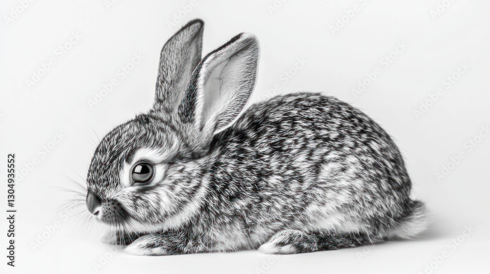 Obraz premium Energetic Grey Rabbit, Isolated on White
