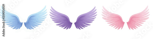 Angel wings set; blue, purple, pink hues