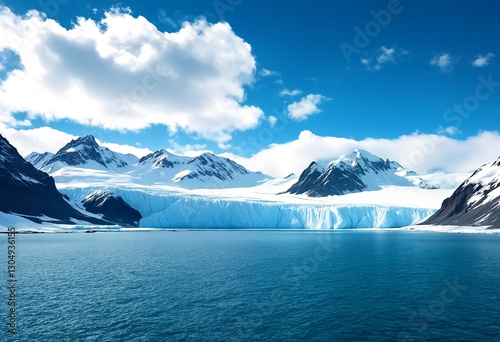 Wallpaper Mural Glacier and mountain landscape under blue sky with fluffy white clouds. Torontodigital.ca