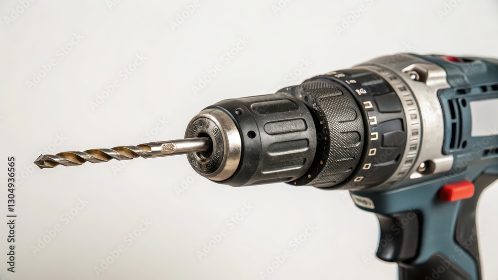 Cordless Drill with Drill Bit on White Background Cordless Drill with Drill Bit on White Background