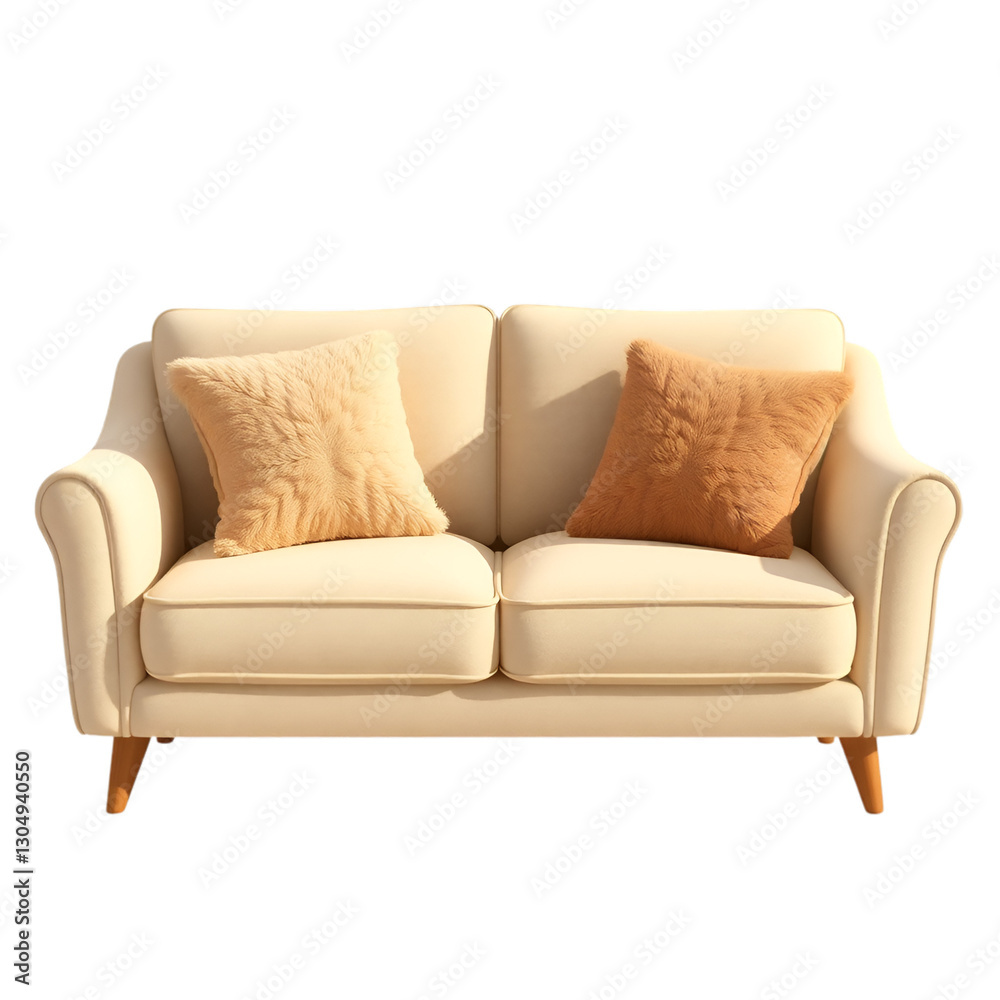 Naklejka premium Modern Beige Sofa with Cushions isolated on transparent background