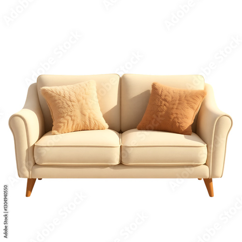 Modern Beige Sofa with Cushions isolated on transparent background photo