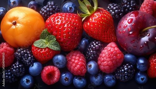 Colorful Assorted Berries High Resolution Close up of Fresh Fruits