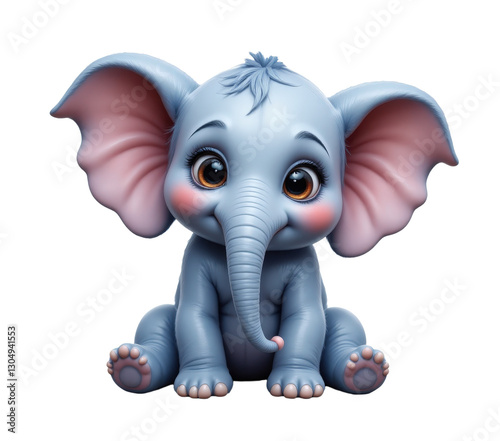 Cute Cartoon Elephant Sitting with a transparent background photo