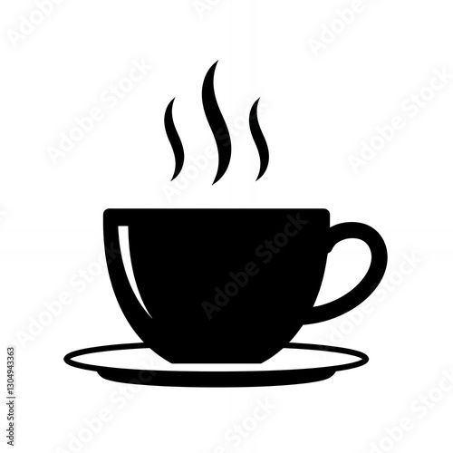 Steaming Hot Cup of Coffee or Tea Icon on White Background