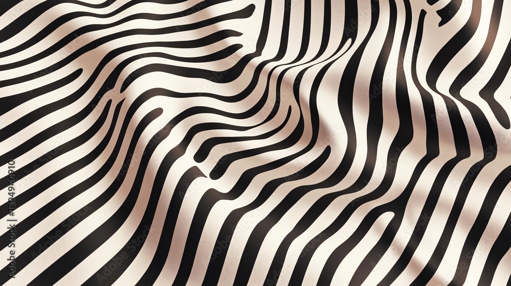 Abstract wave pattern featuring elegant black and beige stripes on a smooth fabric.