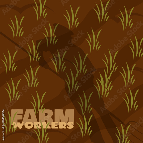 National Farmworker Day is celebrated on March 31st. Illustration in a field with the shadow of a farmer at work