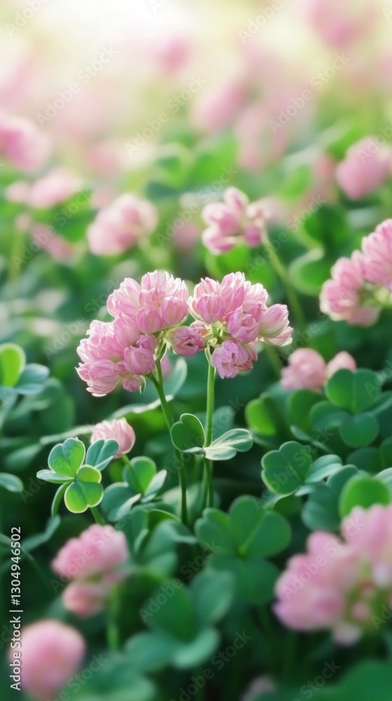 Delicate pink clover flowers blooming in a lush green field, symbolizing spring s beauty with vibrant colors and soft emotions Delicate pink clover flowers blooming in a lush green field, symbolizing spring s beauty with vibrant colors and soft emotions