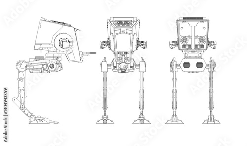 All terrain armored transport. Scale model. Coloring page. Line drawing. Blueprint in three projections