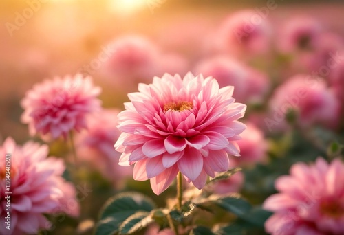Pink flowers and sun shining.