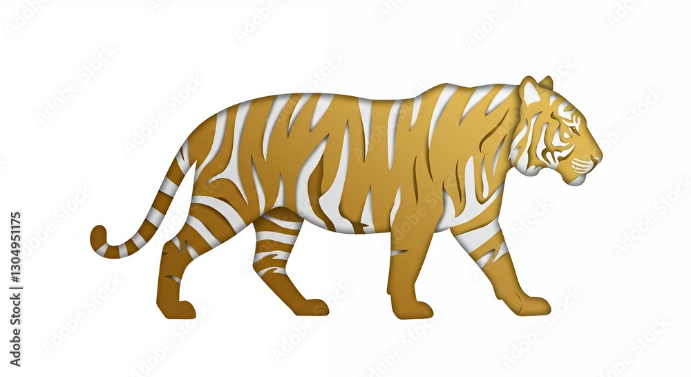 Obraz premium Elegant Gold Tiger Silhouette in Paper Cut Style