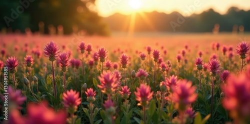 Field of hairy vetch with sunlight filtering through, sunlight filtering, winter vetch