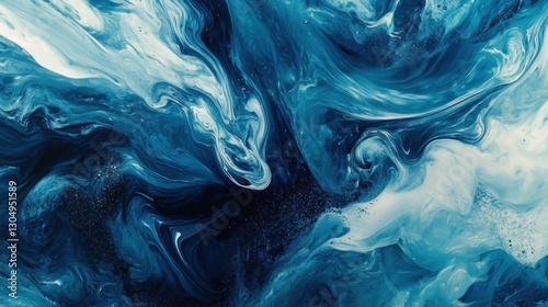 Abstract swirling blue and white paint textures