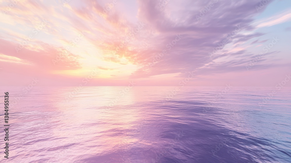 Open ocean at sunset with rolling waves reflecting soft hues of lavender and pink Open ocean at sunset with rolling waves reflecting soft hues of lavender and pink