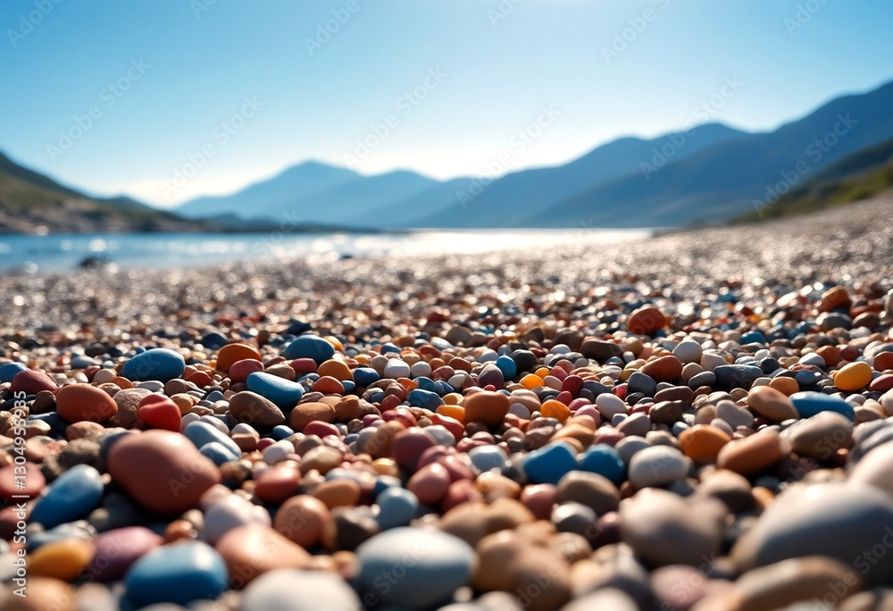 A colorful array of smooth, rounded pebbles covering a vast expanse of beach. A colorful array of smooth, rounded pebbles covering a vast expanse of beach.