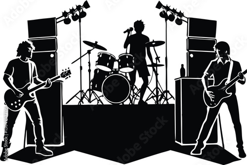 silhouettes of rock band musicians