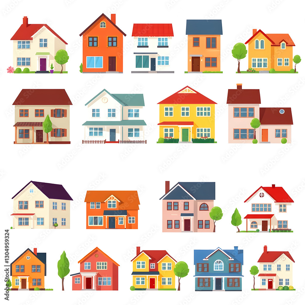 Row of houses with different colors and styles Row of houses with different colors and styles