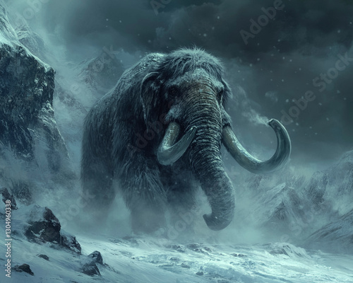 Prehistoric Woolly Mammoth Roaming the Ice Age Wilderness