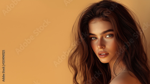 Stunning Natural Beauty Woman: Alluring Portrait Headshot with Dreamy Expression and Vibrant Lighting