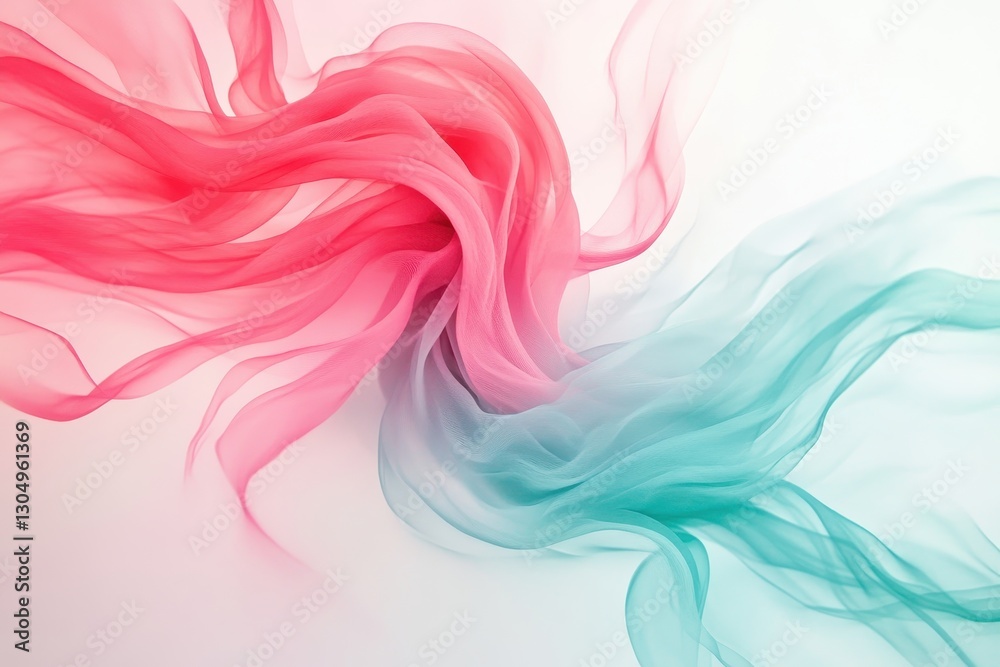 Soft flowing fabric in shades of pink and teal creating a harmonious blend against a light background Soft flowing fabric in shades of pink and teal creating a harmonious blend against a light background
