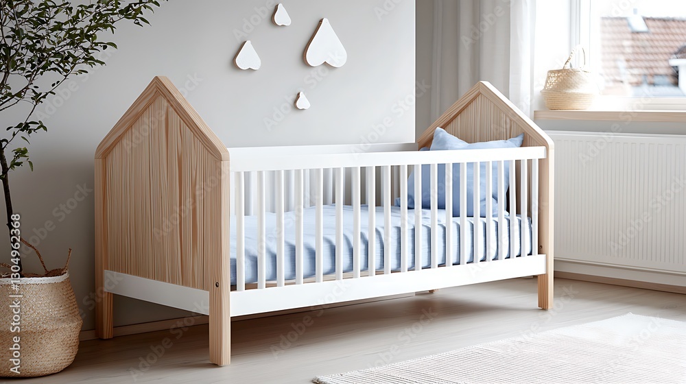 Coastal Style Baby Crib with Driftwood Frame in Bright Nursery Coastal Style Baby Crib with Driftwood Frame in Bright Nursery