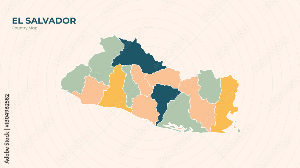 Obraz premium Map of El Salvador isolated modern colorful State. Use for Website Layouts, Background, Education, Customizable, Travel Worldwide, Silhouette Backdrop, Earth Geography, Political.