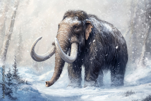 Prehistoric Woolly Mammoth Roaming the Ice Age Wilderness