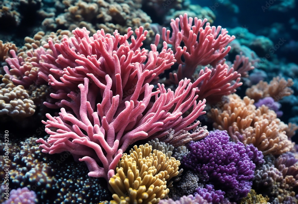 Fototapeta premium Corals in various colors and sizes underwater.