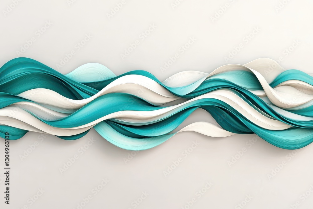 Obraz premium Colorful wave patterns in shades of teal and white displayed on a neutral background for artistic effect