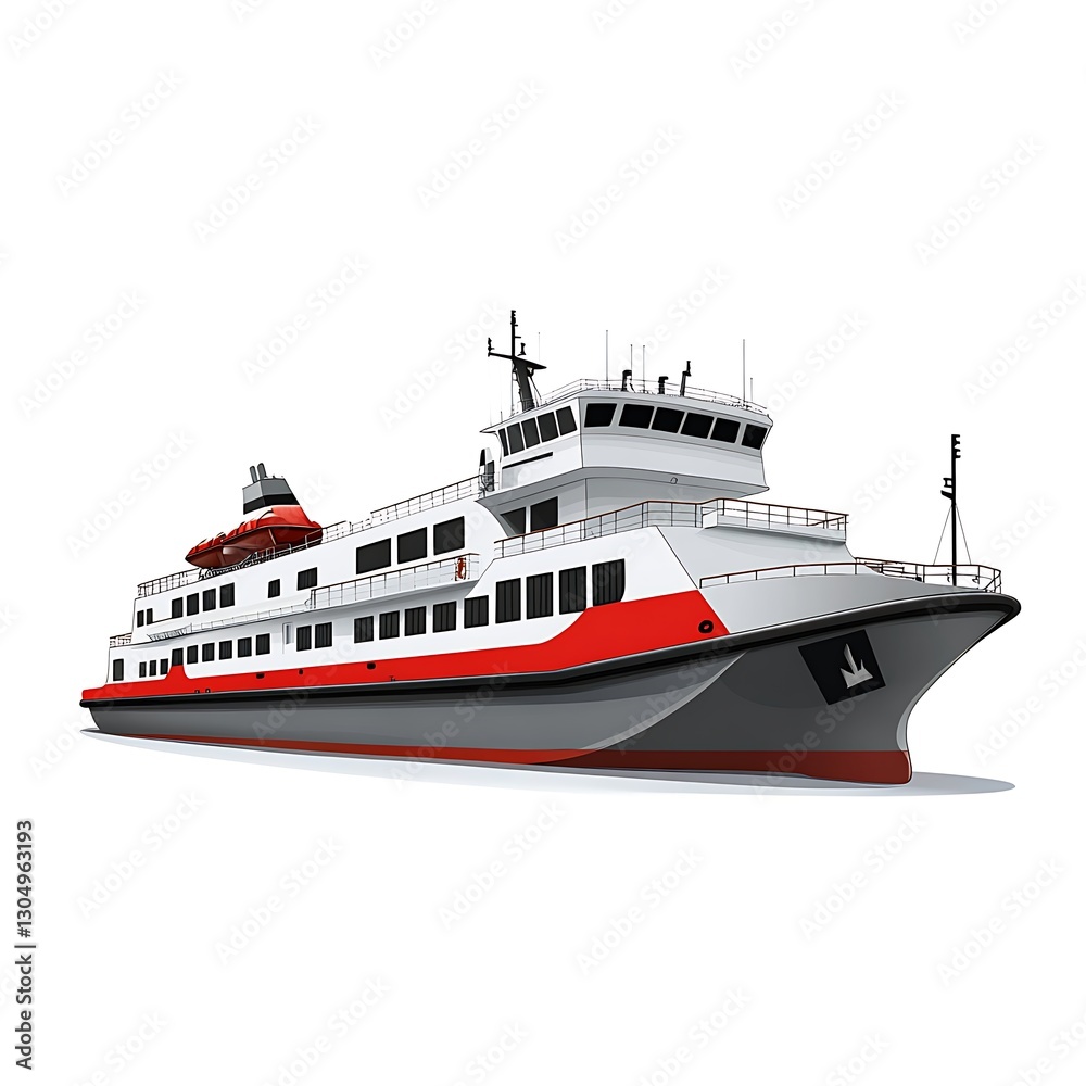 Modern Passenger Ferry: A detailed illustration of a modern passenger ferry, showcasing sleek design and functionality, ready for its next voyage. Modern Passenger Ferry: A detailed illustration of a modern passenger ferry, showcasing sleek design and functionality, ready for its next voyage.