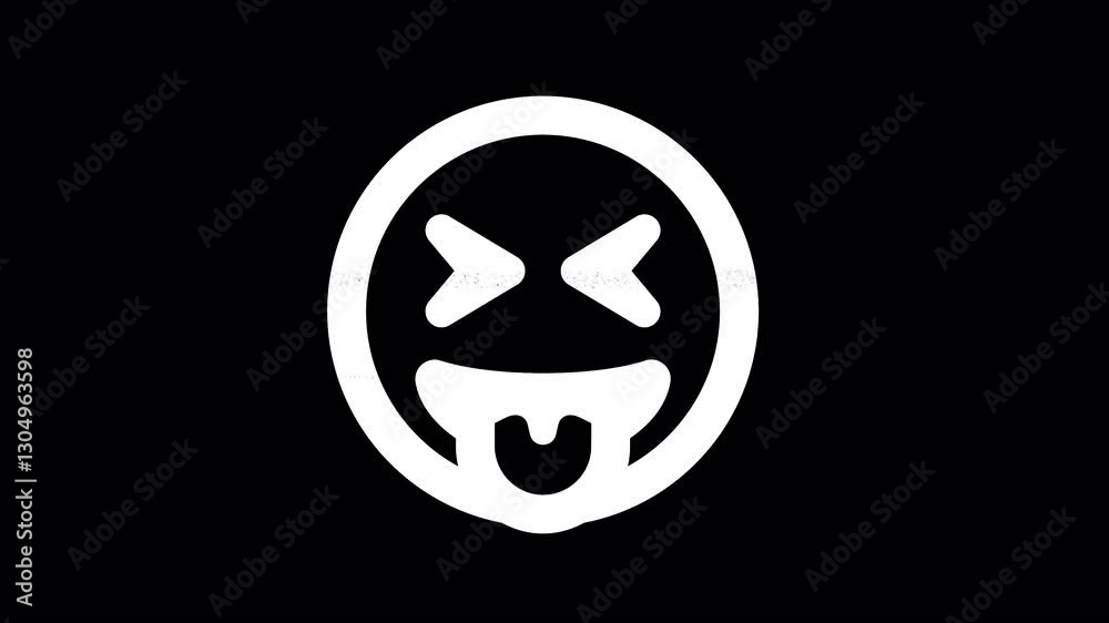 Icon grin tongue squint is distorted. Glitch. Noise, chromatic aberration, geometric distortion. Transparent background, looped. In-Out looped. Alpha BW at the end Icon grin tongue squint is distorted. Glitch. Noise, chromatic aberration, geometric distortion. Transparent background, looped. In-Out looped. Alpha BW at the end