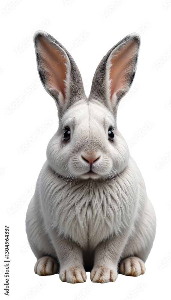 Fototapeta premium Gray and white bunny sitting with a transparent background