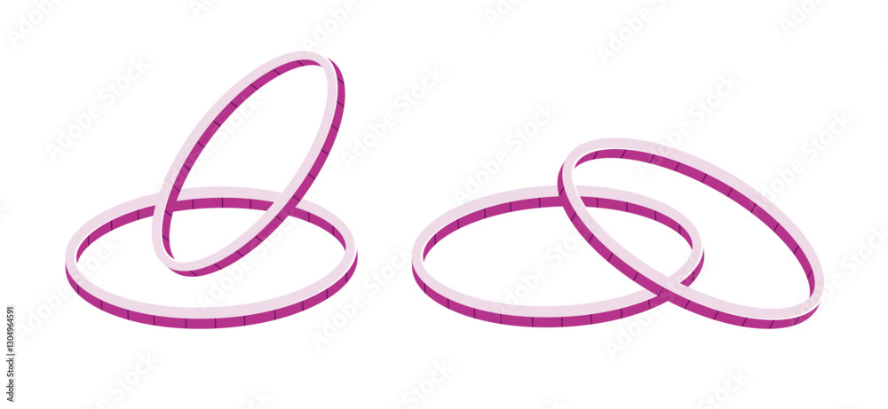 Red onion pieces. Onion rings. Vector illustration. Flat style. isolated on white background. Red onion pieces. Onion rings. Vector illustration. Flat style. isolated on white background.