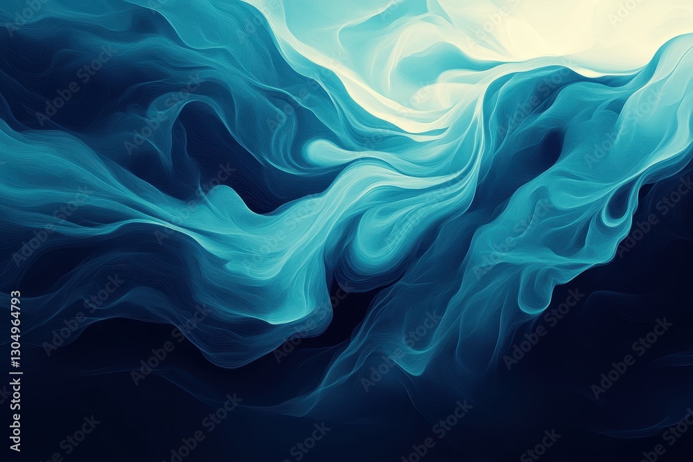 Fototapeta premium Swirling blue wave patterns creating a serene abstract oceanic landscape at twilight