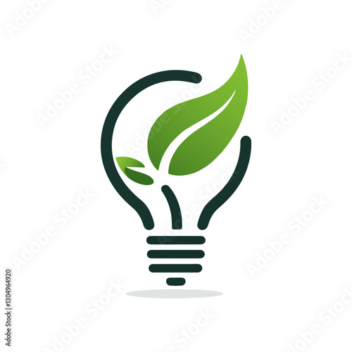 light bulb with leaves, eco energy logo concept vector illustration