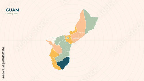 Map of Guam isolated modern colorful State. Use for Website Layouts, Background, Education, Customizable, Travel Worldwide, Silhouette Backdrop, Earth Geography, Political.
