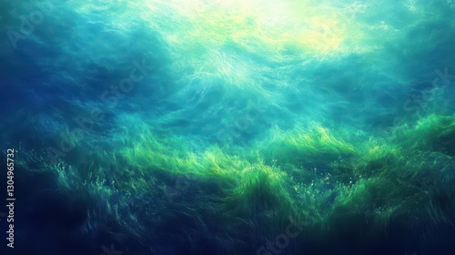 Glowing bioluminescent sea flora lighting up the ocean floor in soft colors