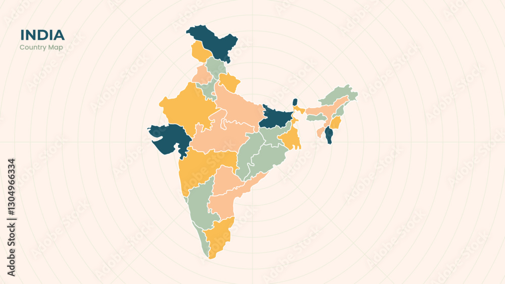 Obraz premium Map of India isolated modern colorful State. Use for Website Layouts, Background, Education, Customizable, Travel Worldwide, Silhouette Backdrop, Earth Geography, Political.
