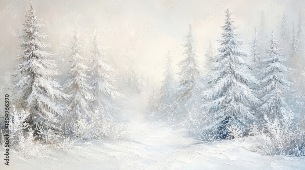 Mystical winter valley with frozen pines and shimmering ice-covered leaves in the morning light Mystical winter valley with frozen pines and shimmering ice-covered leaves in the morning light