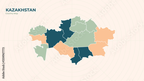 Map of Kazakhstan isolated modern colorful State. Use for Website Layouts, Background, Education, Customizable, Travel Worldwide, Silhouette Backdrop, Earth Geography, Political.