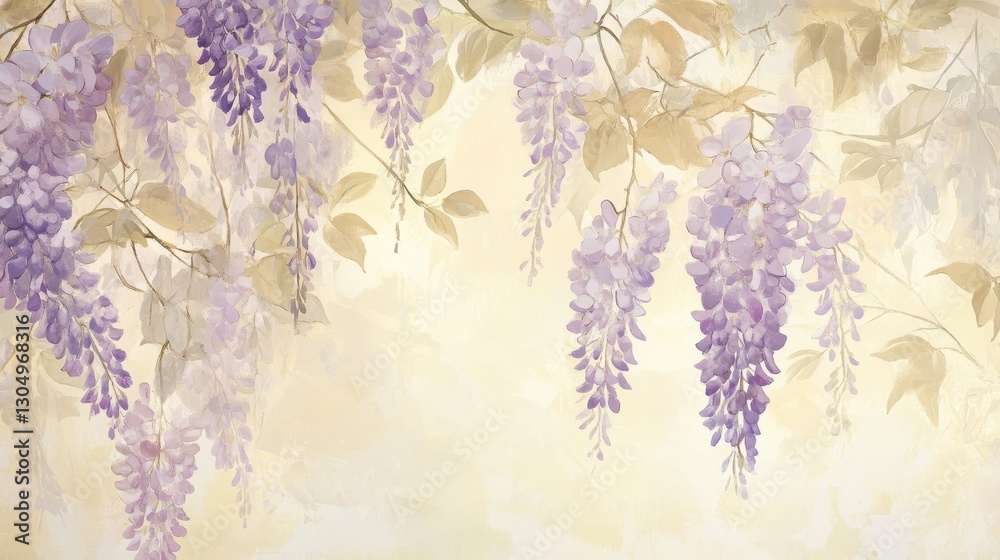 Elegant Art Nouveau-inspired wallpaper with cascading wisteria vines Elegant Art Nouveau-inspired wallpaper with cascading wisteria vines